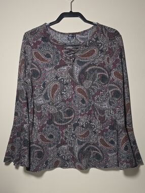 Hannah Paisley Top Boho Long Bell Sleeve Blouse Large Western